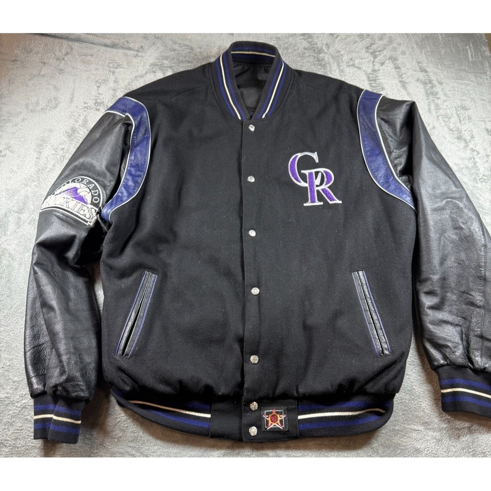 Vtg Colorado Rockies JH Design Reversible Varsity Jacket 2XL Leather Wool MLB